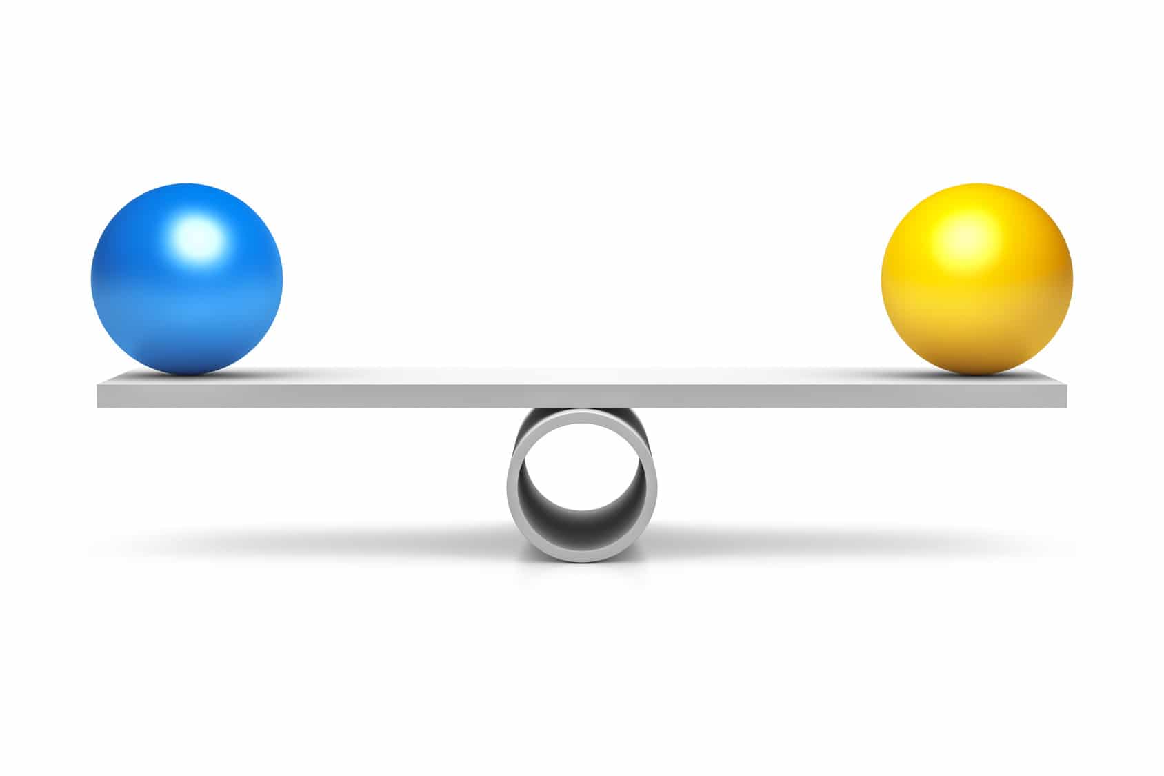 A blue and yellow ball at a balance